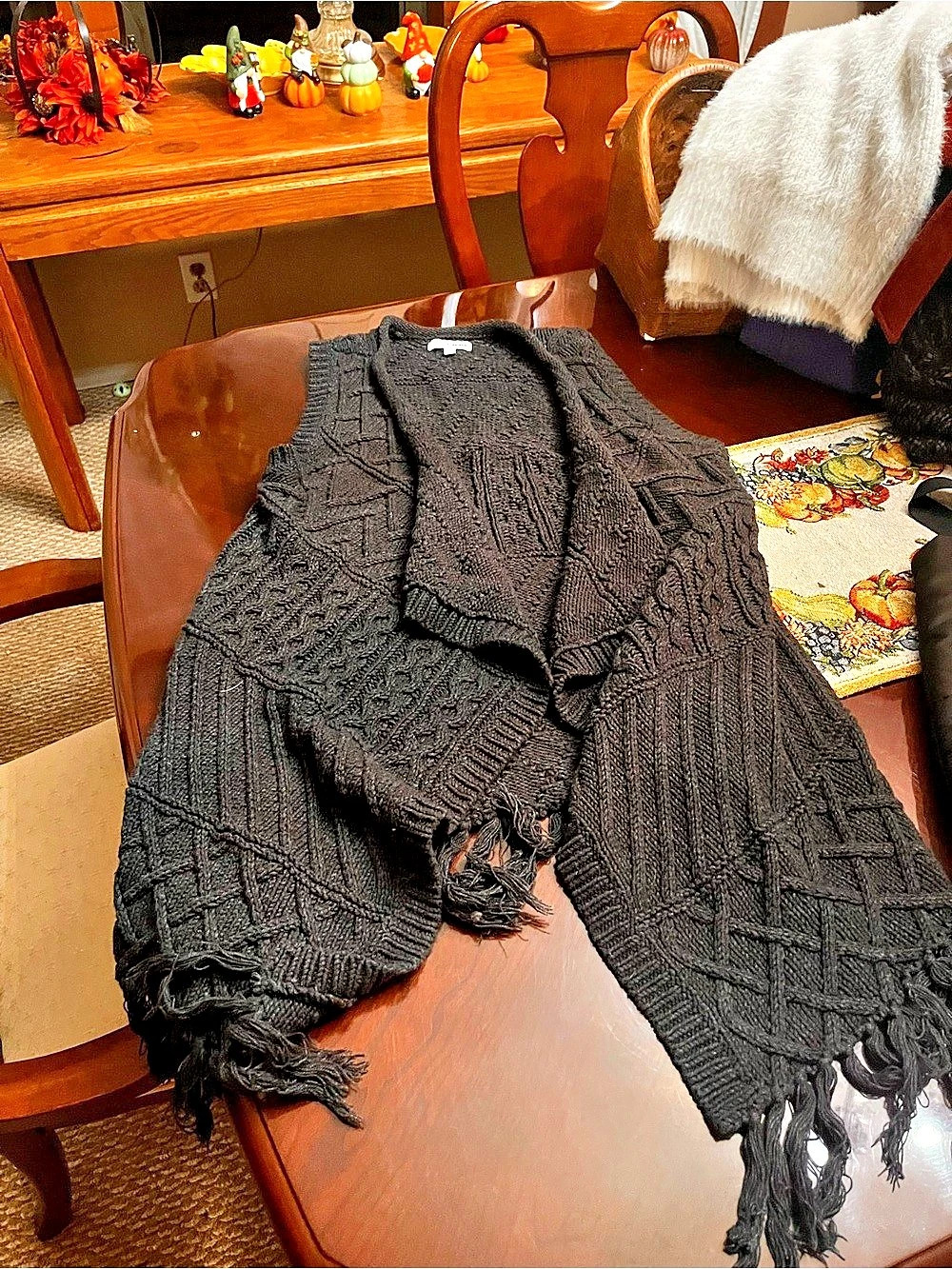 Sonoma Geometric Fringe Poncho in Black Size M/L